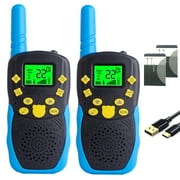 Beijue Rechargeable Walkie Talkies for Kids 22 Channels 2 Way Radio Toy with Lithium Battery Backlit LCD Flashlight 3 KM Long Range for Boys Girls (Black,2 Pack)